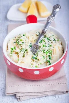 Fish pie with celery root on a napkin Stock Photos