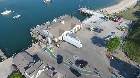A Fish Pier Under Construction at Chatham, Cape Cod Aerial Stock Footage 242376048