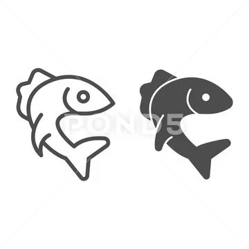 Fish pike line and solid icon, Fish market concept, Pike fishing emblem on  white Illustration #143442316