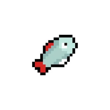 Fish pixel art icon isolated. 8 bit food sign. pixelated Symbol for mobile .. 스톡 일러스트
