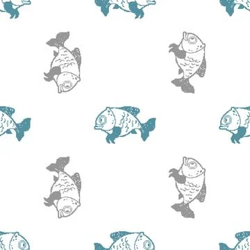 Fish Pixel art Pattern seamless. 8 bit Carp Background. pixelated Vector text Stock Illustration