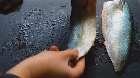 Fish Placed On Hot Pan Surface Stock Footage 120736128