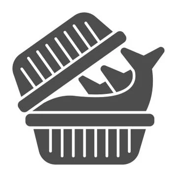 Fish in plastic box solid icon, Fish market concept, Trout Pack sign on white 스톡 일러스트