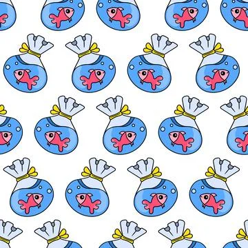 Fish in plastic wrap seamless pattern textile print. repeat pattern backgroun Stock Illustration