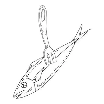 Fish poked on a fork. Stock Illustration