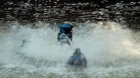 Fish pond aerator Stock Footage 708948