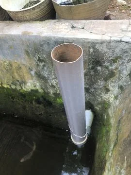 Fish pond drain pipe Stock Photos