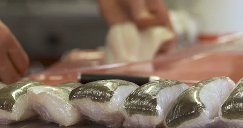 Fish preparation (cod) by a great chef Stock Footage 89395059