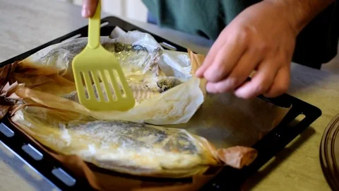 Fish preparation cooking Video stock 76035995