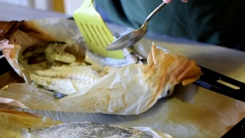 Fish preparation cooking Video stock 76036008