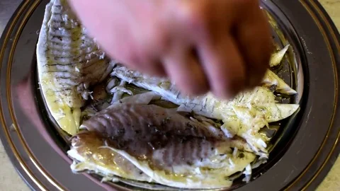Fish preparation cooking Stock-Footage 76036058