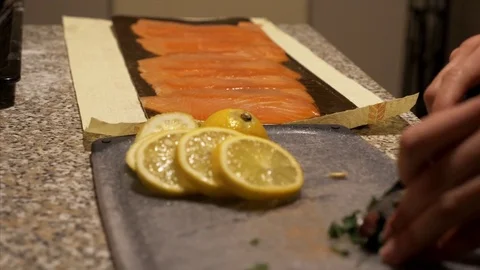 Fish preparation - cut the parsley Stock Footage 83781676