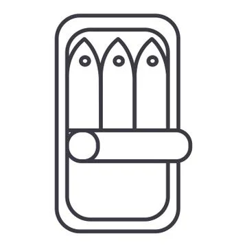 Fish preserves vector line icon, sign, illustration on white background, edit Stock Illustration