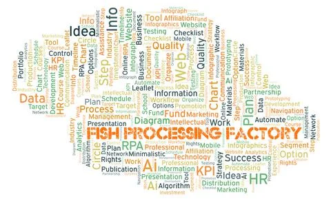 Fish Processing Factory typography word cloud create with the text only. イラスト素材