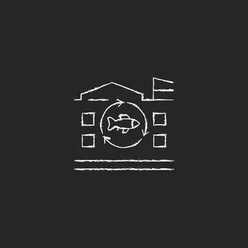 Fish processing plant chalk white icon on dark background Illustrazione stock