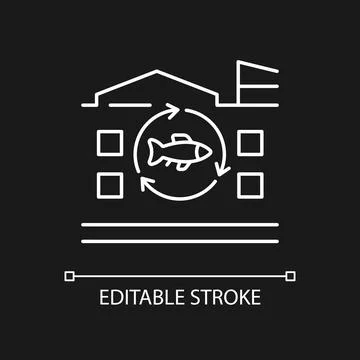 Fish processing plant white linear icon for dark theme Illustrazione stock