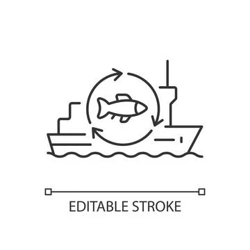Fish processing vessel linear icon Stock Illustration