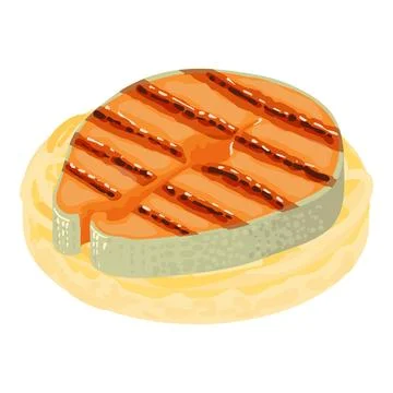Fish product icon isometric vector. Big piece of fried red fish on fillet icon Stock Illustration