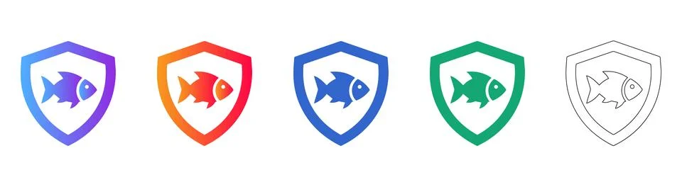 Fish Protection Shield Icon Set in Vector Illustrazione stock