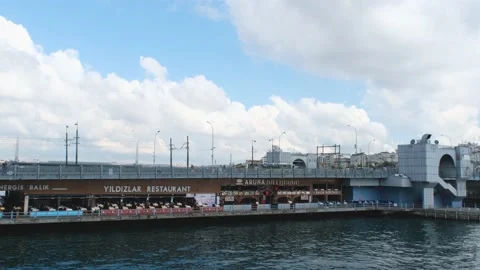 Fish restaurants under the Galata bridge Stock Footage 201353088