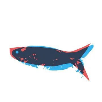 Fish risograph. Sardinesl riso print. Salmon silhouettes. Undersea animal. Stock-Illustration