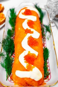 Fish roll with caviar Foto stock