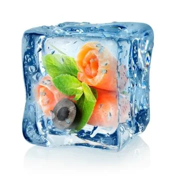 Fish rolls in ice cube Stock Photos