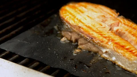 Fish salmon cuts being grilled Stock Footage 130067001