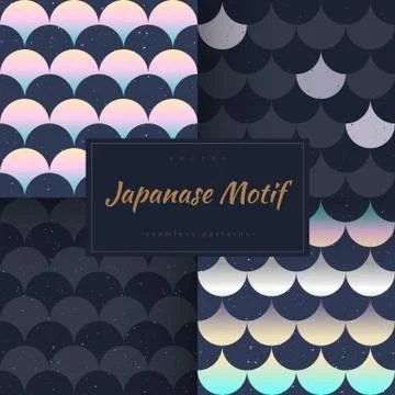 Fish scale japanase seamless patterns vector Illustrazione stock