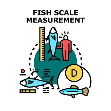 Fish scale measurement research assessing marine life Stock Illustration