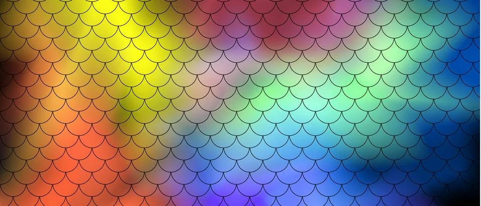 Fish scale motif pattern on abstract background of multi-colored transparent  Stockillustratie