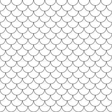 Fish scale pattern, black and white line art animal scales, seamless repeatable Stock Illustration