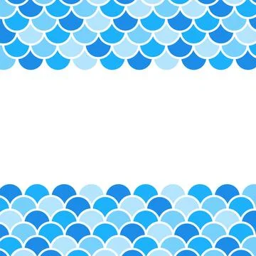 Fish scales border, abstract waves frame, vector design template Stock Illustration
