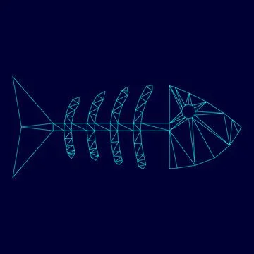 Fish sceleton in low poly triangulation triangulated polygonal electric cya.. Stock Illustration