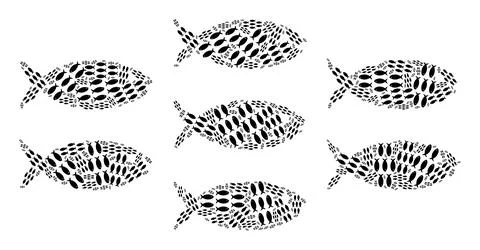Fish School Recursive Icon Collage of Self Icons Illustrazione stock