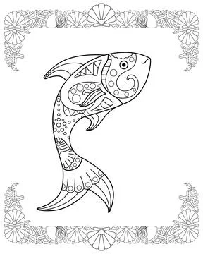 Fish, sea animal - vector linear picture for coloring. Stock Illustration