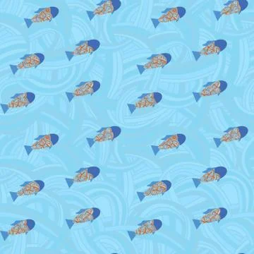 Fish in sea, underwater pattern. vector seamless texture 스톡 일러스트