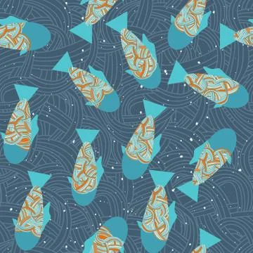 Fish in sea, underwater pattern. vector seamless texture Stockillustratie