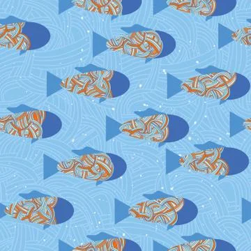 Fish in sea, underwater pattern. vector seamless texture 스톡 일러스트