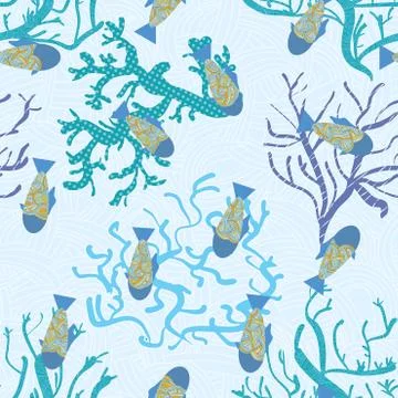 Fish in sea, underwater pattern. vector seamless texture Illustrazione stock