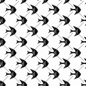 Fish, Seamless monochrome pattern Stock Illustration