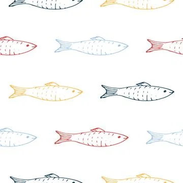 Fish Seamless pattern. Fish Cartoon doodle, Vector illustration イラスト素材