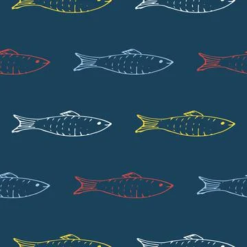 Fish Seamless pattern. Fish Cartoon doodle, Vector illustration イラスト素材