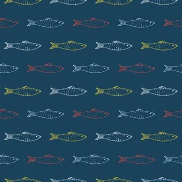 Fish Seamless pattern. Fish Cartoon doodle, Vector illustration Illustrazione stock