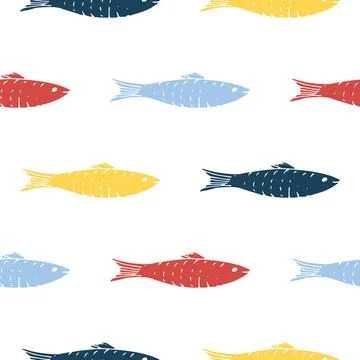 Fish Seamless pattern. Fish Cartoon doodle, Vector illustration Stock Illustration