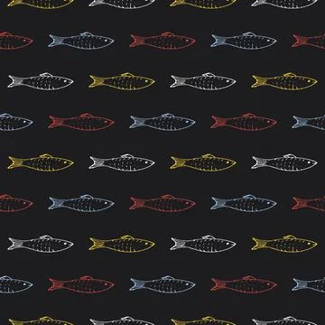 Fish Seamless pattern. Fish Cartoon doodle, Vector illustration イラスト素材