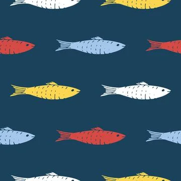 Fish Seamless pattern. Fish Cartoon doodle, Vector illustration Illustrazione stock