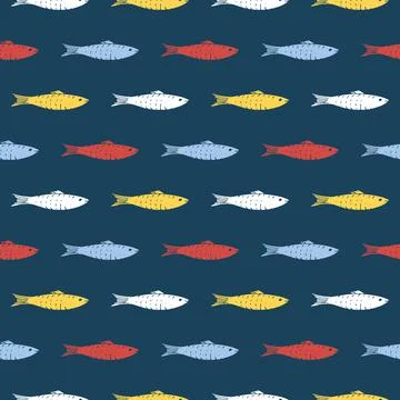 Fish Seamless pattern. Fish Cartoon doodle, Vector illustration Illustrazione stock