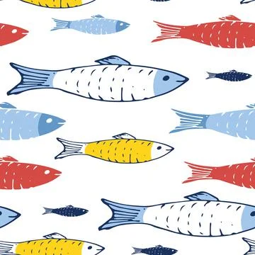 Fish Seamless pattern. Fish Cartoon doodle, Vector illustration イラスト素材