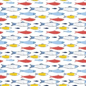 Fish Seamless pattern. Fish Cartoon doodle, Vector illustration Illustrazione stock